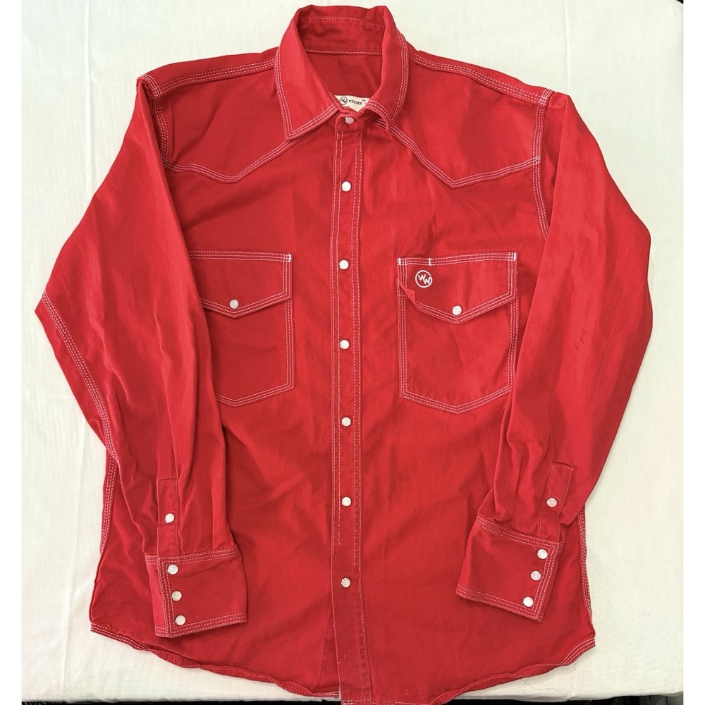 Western Welder Outfitting Co Men's L Red Work Shirt Snap Button Contrast Stitch